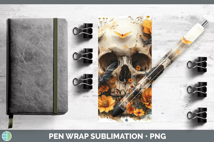 Skull Flowers 01 Buttercup Pen Wrap Sublimation Epoxy Pen De
