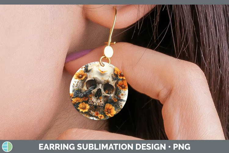 Skull Flowers 01 Buttercup Round Earrings Sublimation Earrin