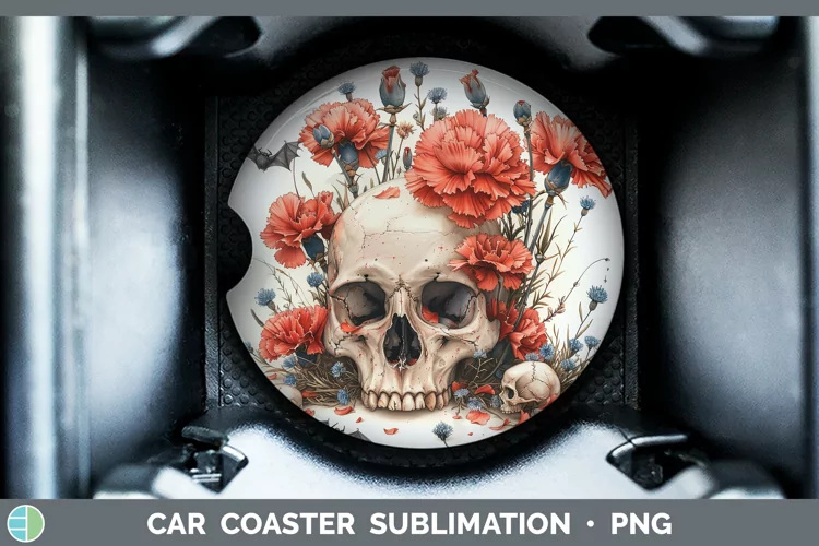 Skull Flowers 01 Carnation Car Coaster Sublimation Coaster D