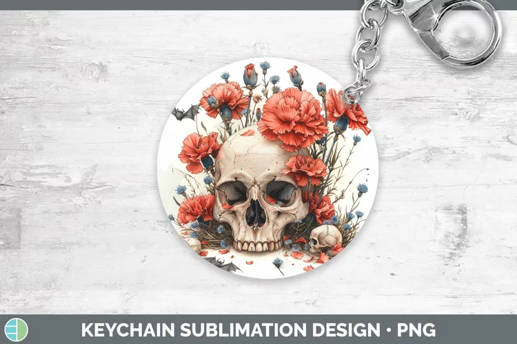 Skull Flowers 01 Carnation Keychain Sublimation Keyring Desi