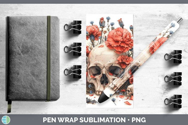 GorgeousSkull Flowers 01 Pen Wrap design.