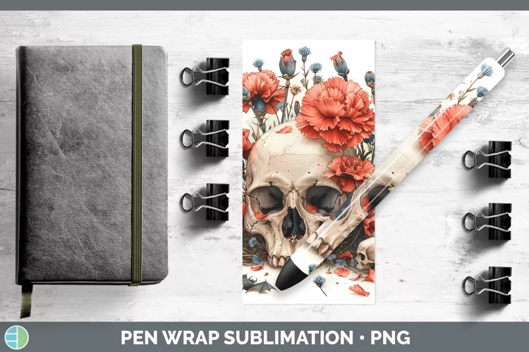 Skull Flowers 01 Carnation Pen Wrap Sublimation Epoxy Pen De