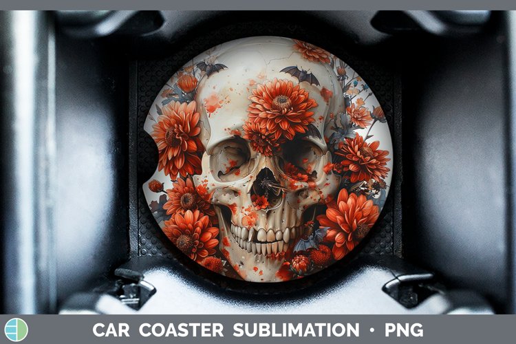 GorgeousSkull Flowers 01 Car Coaster design.