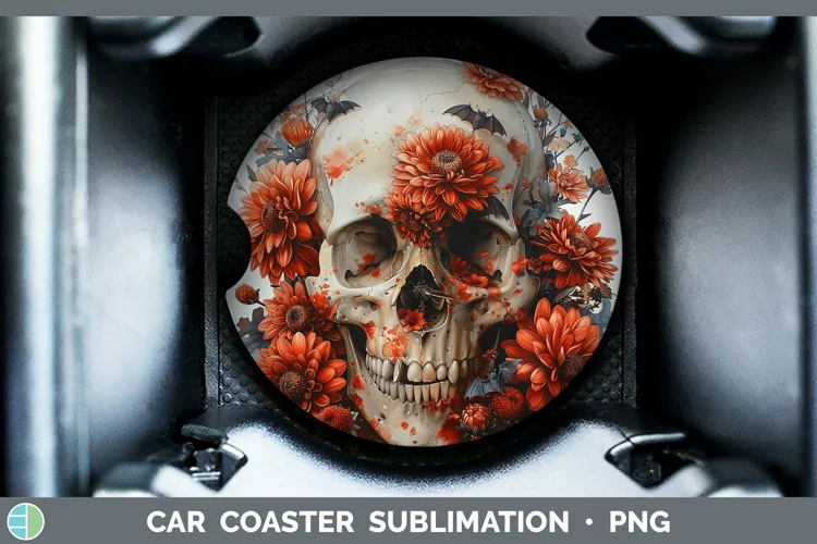 Skull Flowers 01 Chrysanthemum Car Coaster Sublimation Coast