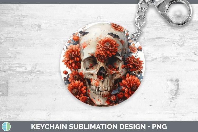 Skull Flowers 01 Chrysanthemum Keychain Sublimation Keyring