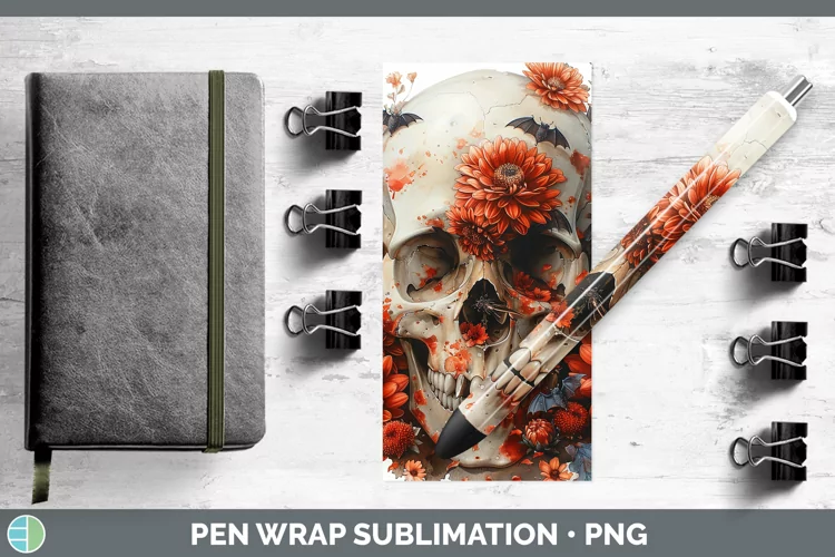 Skull Flowers 01 Chrysanthemum Pen Wrap Sublimation Epoxy Pe