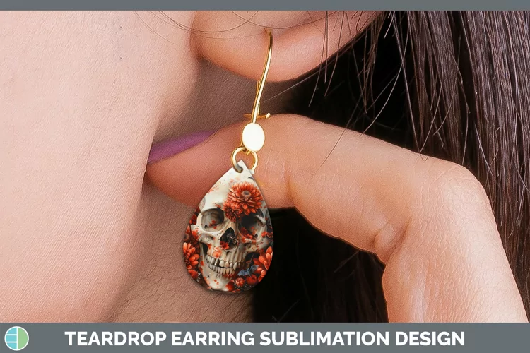 Skull Flowers 01 Chrysanthemum Teardrop Earrings Sublimation
