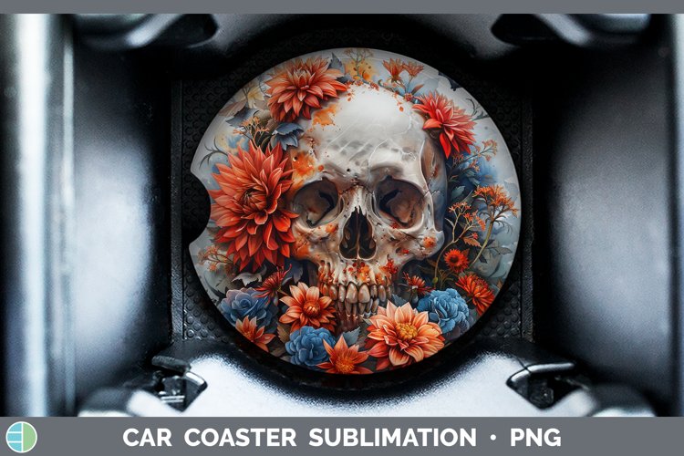 Skull Flowers 01 Dahlia Car Coaster Sublimation Coaster Desi