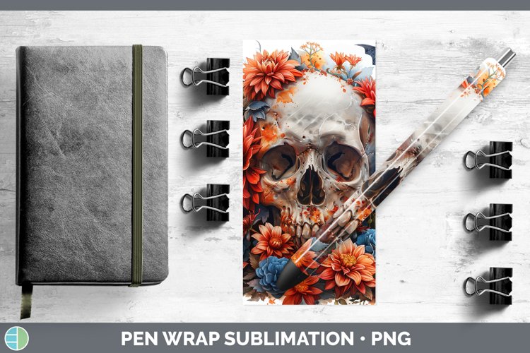 GorgeousSkull Flowers 01 Pen Wrap design.