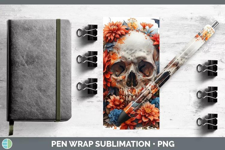 Skull Flowers 01 Dahlia Pen Wrap Sublimation Epoxy Pen Desig
