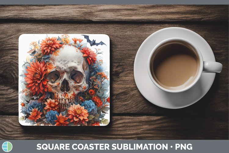 Skull Flowers 01 Dahlia Square Coaster Sublimation Coaster D