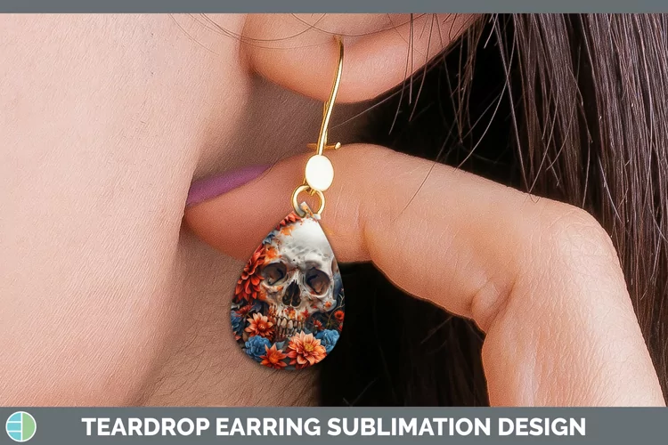Skull Flowers 01 Dahlia Teardrop Earrings Sublimation Earrin