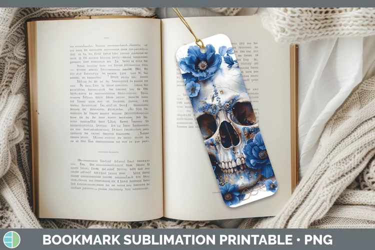 Skull Flowers 01 Delphinium Bookmark Sublimation Printable D
