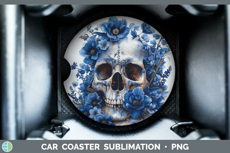Skull Flowers 01 Delphinium Car Coaster Sublimation Coaster