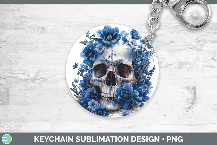 Skull Flowers 01 Delphinium Keychain Sublimation Keyring Des