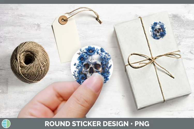 Skull Flowers 01 Delphinium Stickers | Round Labels Designs