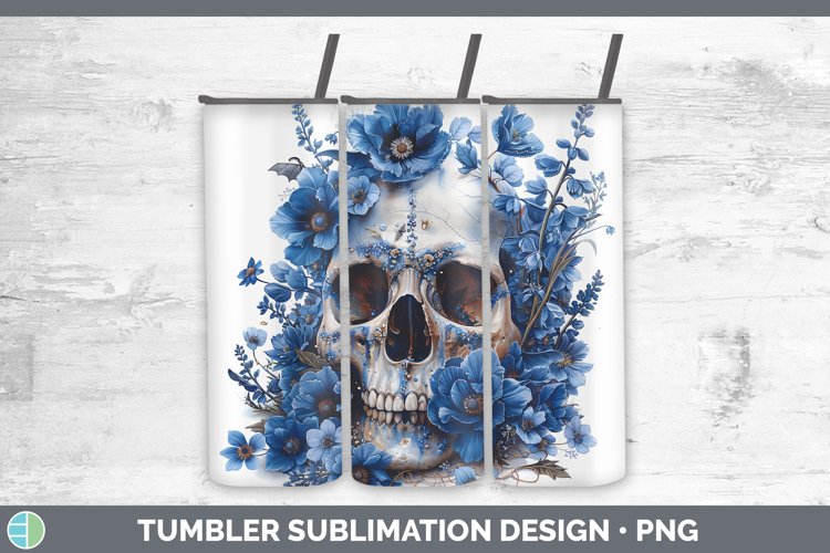 Skull Flowers 01 Delphinium Tumbler Sublimation 20 oz Skinny