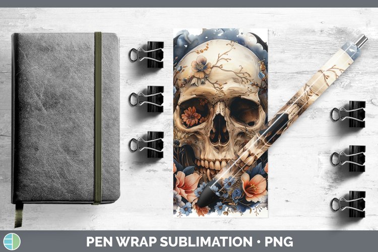 GorgeousSkull Flowers 01 Pen Wrap design.