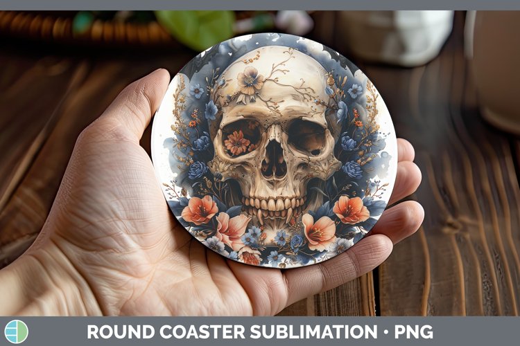 GorgeousSkull Flowers 01 Round Coaster design.