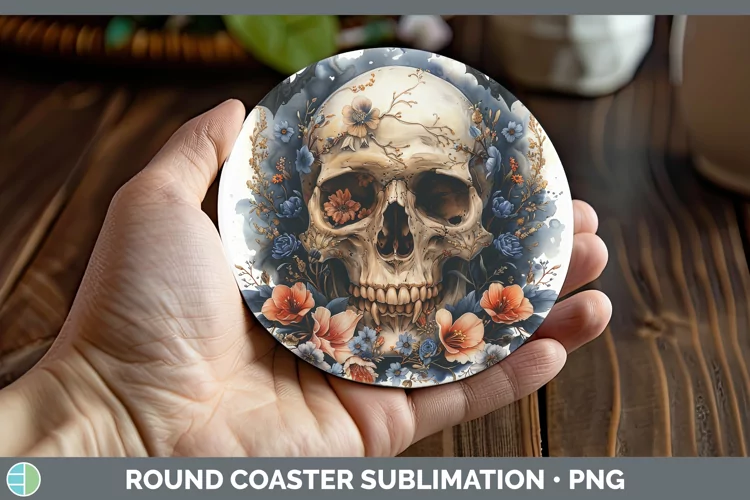 Skull Flowers 01 Freesia Round Coaster Sublimation Coaster D
