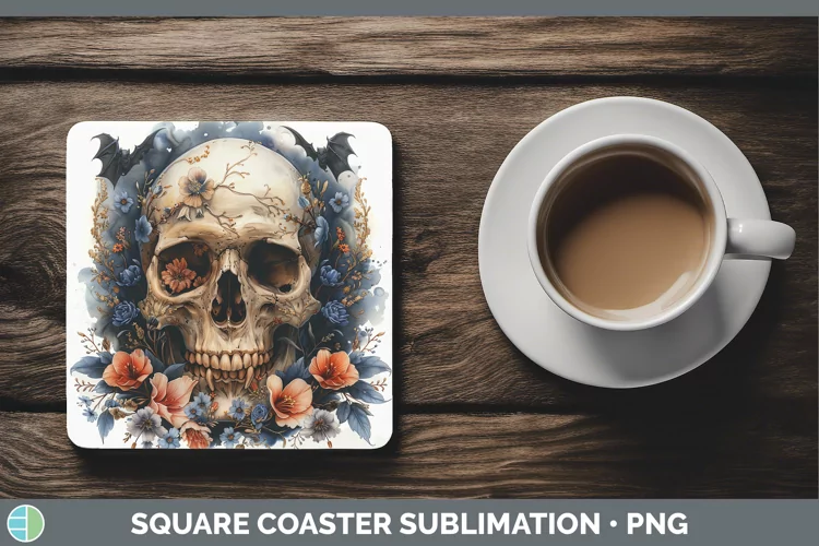 Skull Flowers 01 Freesia Square Coaster Sublimation Coaster