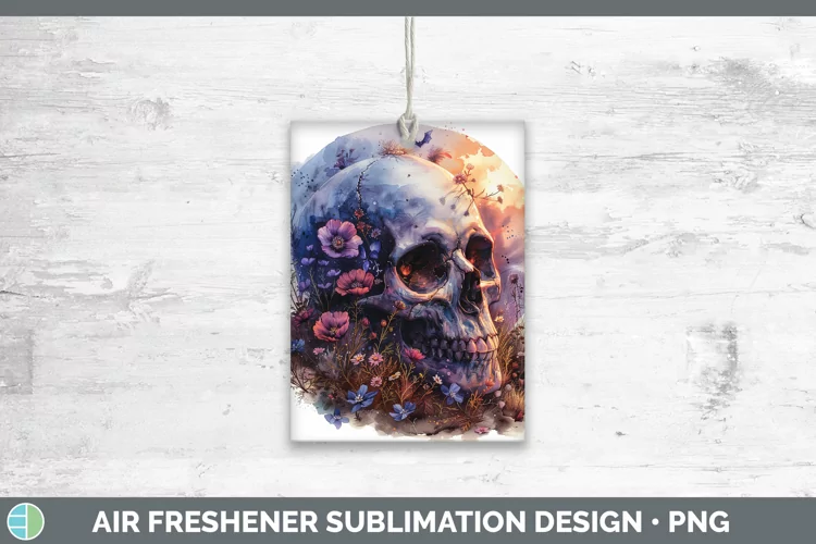 Skull Flowers 01 Geranium Air Freshener Sublimation Car Fres