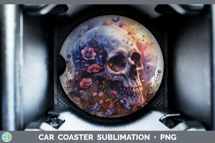Skull Flowers 01 Geranium Car Coaster Sublimation Coaster De
