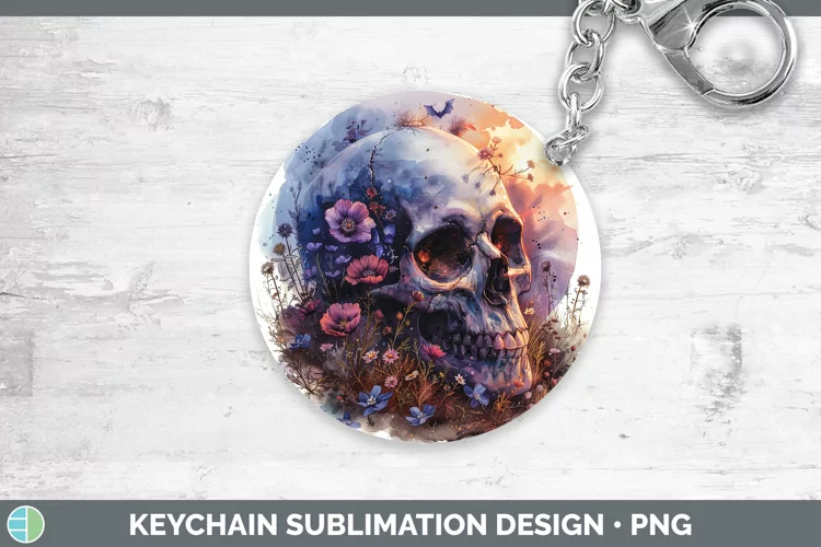 Skull Flowers 01 Geranium Keychain Sublimation Keyring Desig