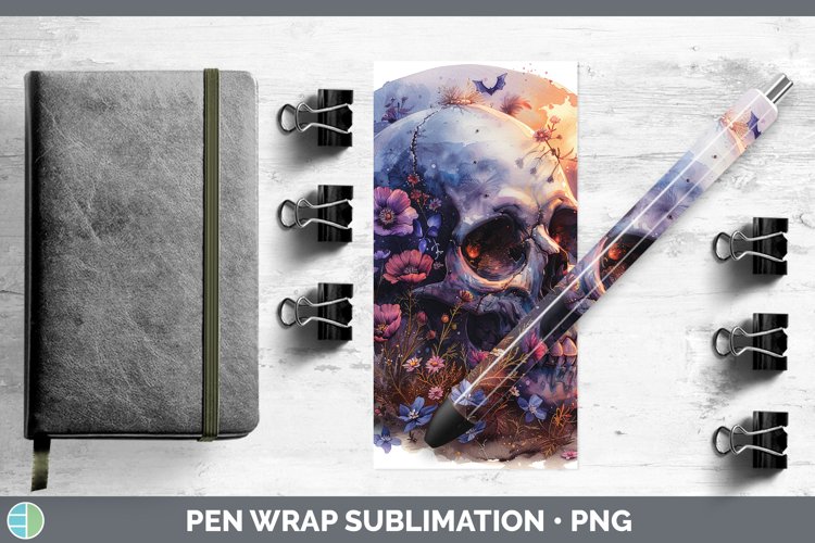 GorgeousSkull Flowers 01 Pen Wrap design.