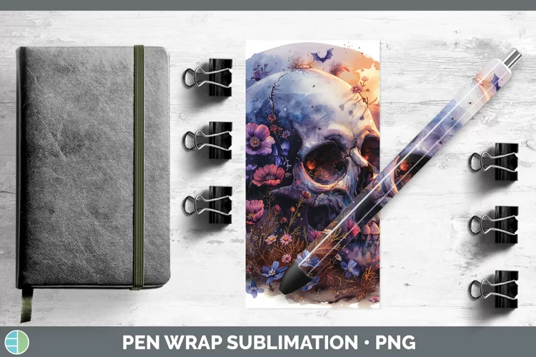 Skull Flowers 01 Geranium Pen Wrap Sublimation Epoxy Pen Des