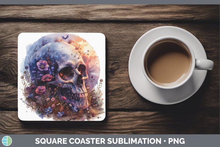 GorgeousSkull Flowers 01 Square Coaster design.