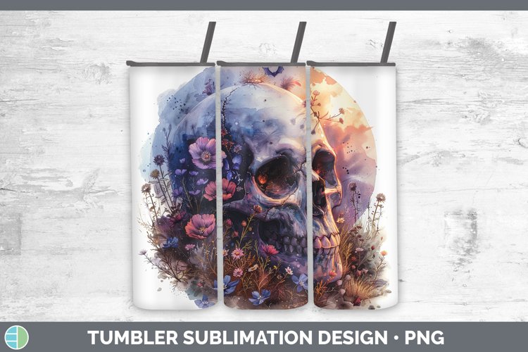 Skull Flowers 01 Geranium Tumbler Sublimation 20 oz Skinny T