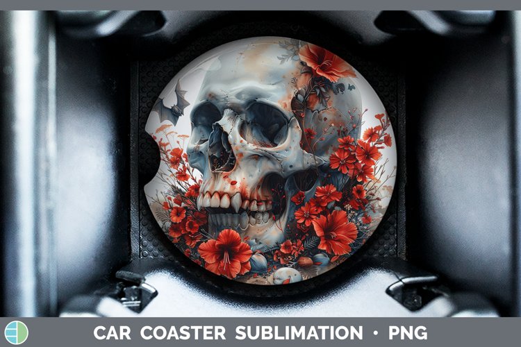 Skull Flowers 01 Gladiolus Car Coaster Sublimation Coaster D