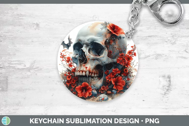 Skull Flowers 01 Gladiolus Keychain Sublimation Keyring Desi