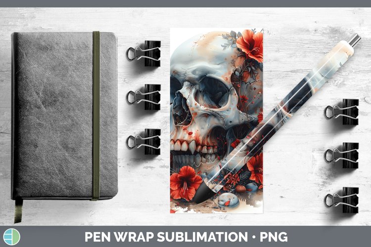 GorgeousSkull Flowers 01 Pen Wrap design.