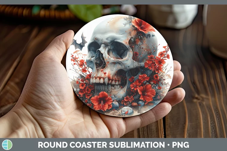 Skull Flowers 01 Gladiolus Round Coaster Sublimation Coaster