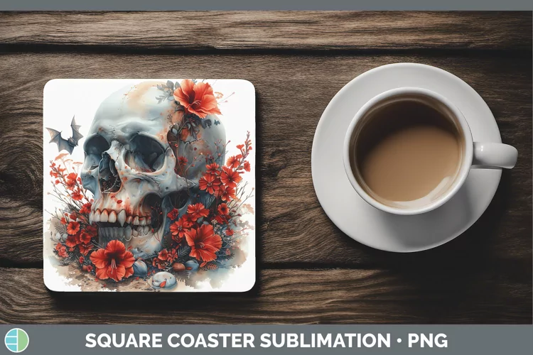 Skull Flowers 01 Gladiolus Square Coaster Sublimation Coaste