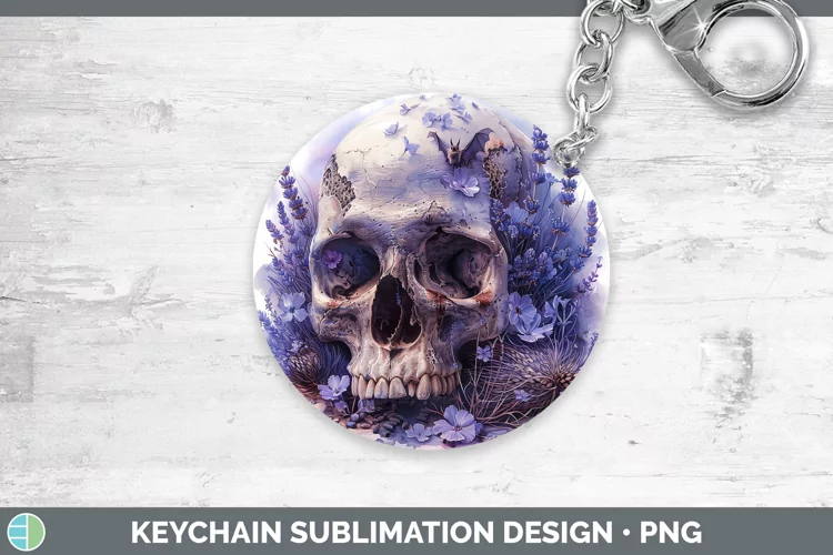 Skull Flowers 01 Lavender Keychain Sublimation Keyring Desig