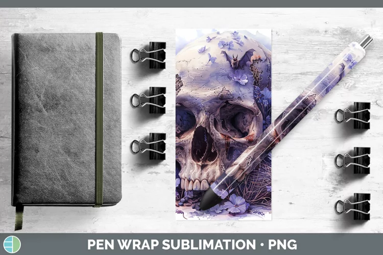 Skull Flowers 01 Lavender Pen Wrap Sublimation Epoxy Pen Des