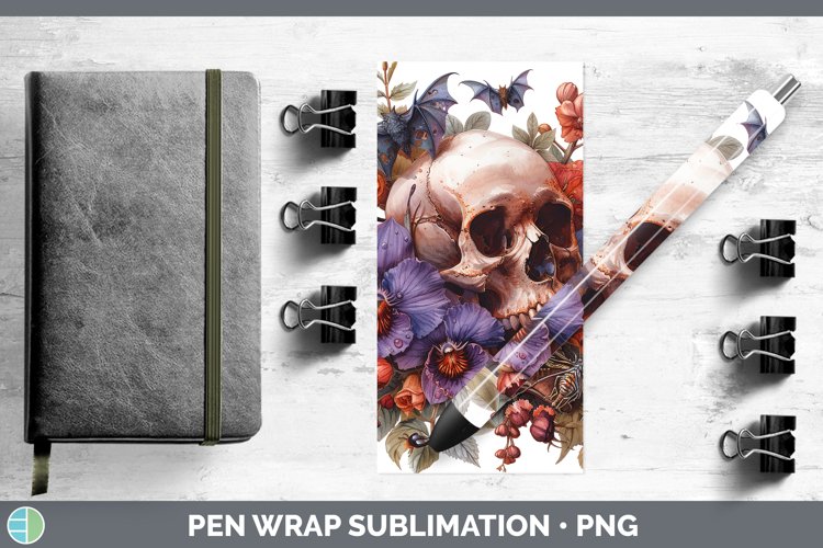 Skull Flowers 01 Orchid Pen Wrap Sublimation Epoxy Pen Desig