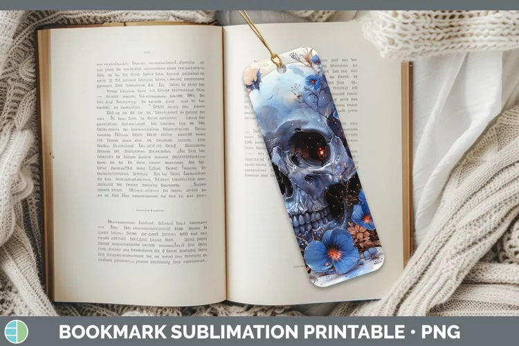 Skull Flowers 01 Periwinkle Bookmark Sublimation Printable D