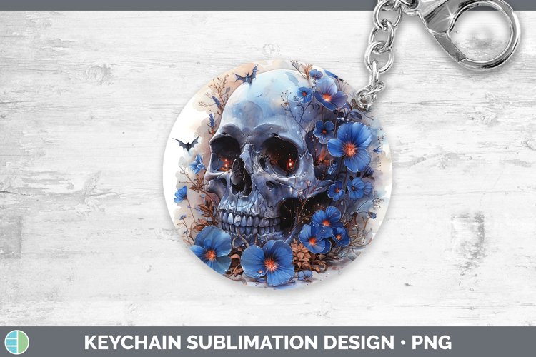 Skull Flowers 01 Periwinkle Keychain Sublimation Keyring Des
