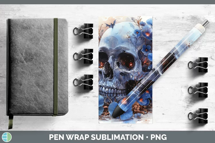 Skull Flowers 01 Periwinkle Pen Wrap Sublimation Epoxy Pen D