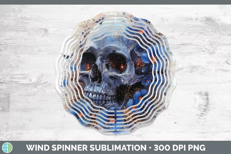 Skull Flowers 01 Periwinkle Wind Spinner Sublimation Spinner