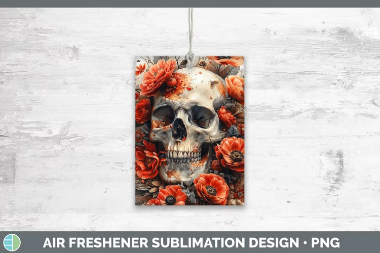 Skull Flowers 01 Ranunculus Air Freshener Sublimation Car Fr