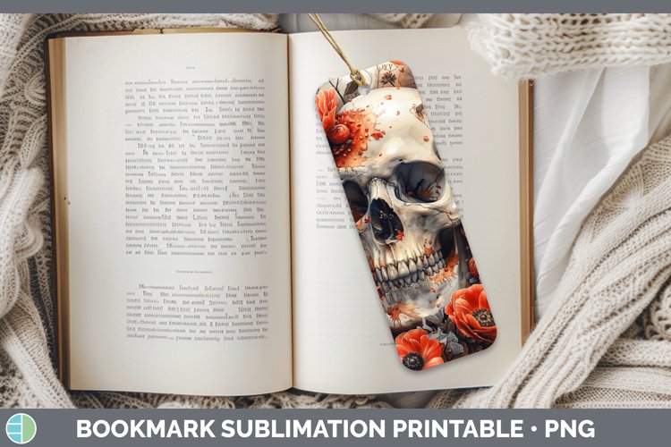Skull Flowers 01 Ranunculus Bookmark Sublimation Printable D