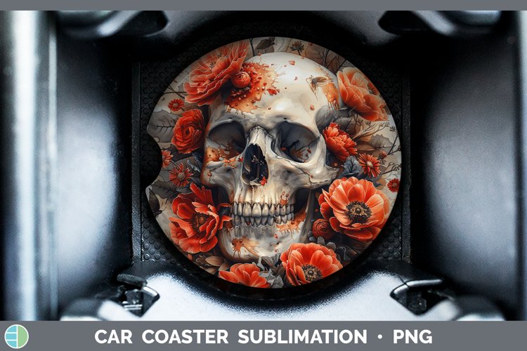 Skull Flowers 01 Ranunculus Car Coaster Sublimation Coaster
