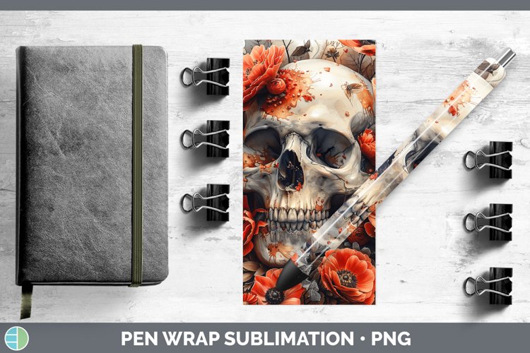 GorgeousSkull Flowers 01 Pen Wrap design.