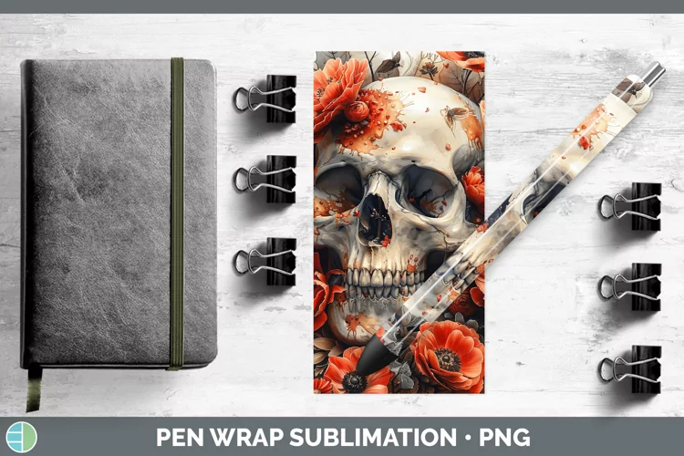 Skull Flowers 01 Ranunculus Pen Wrap Sublimation Epoxy Pen D
