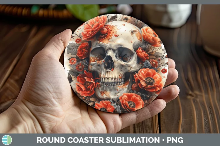 Skull Flowers 01 Ranunculus Round Coaster Sublimation Coaste